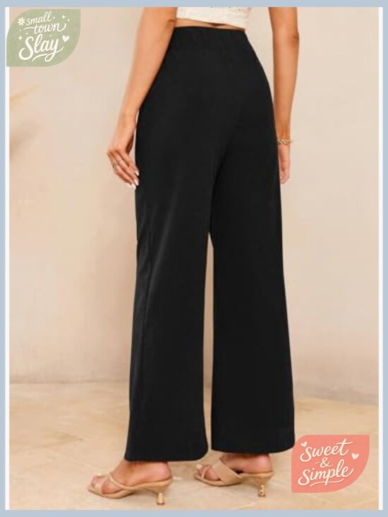 High Waisted Corduroy Wide Leg Pants with Pockets Stretchy Casual Work - Picture 5 of 7